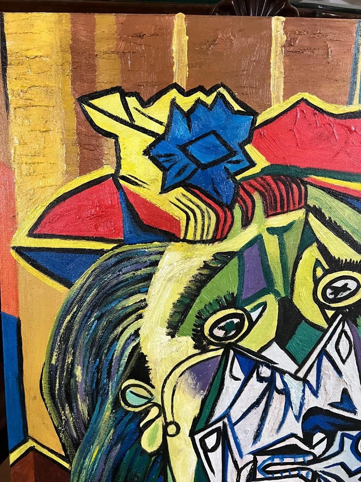 PABLO PICASSO - 惊人的油画 - 手工帆布 - 签名 - 带标签 — 第 3/4 张图片