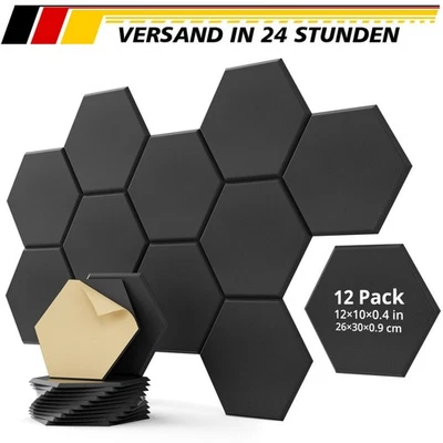 MARKENLOS 12 Stück Akustikpaneele Hexagon Selbstklebend Akustikplatten Akustikschaumstoff