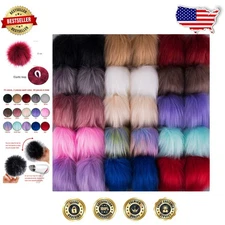 30 Faux Fur Pom Poms 15 Colors Elastic Loop for DIY Crafts Hats Accessories