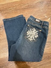 Earl Jeans Women  s Size 14 Embellished Rhinestone Lace Pocket Capri Jeans
