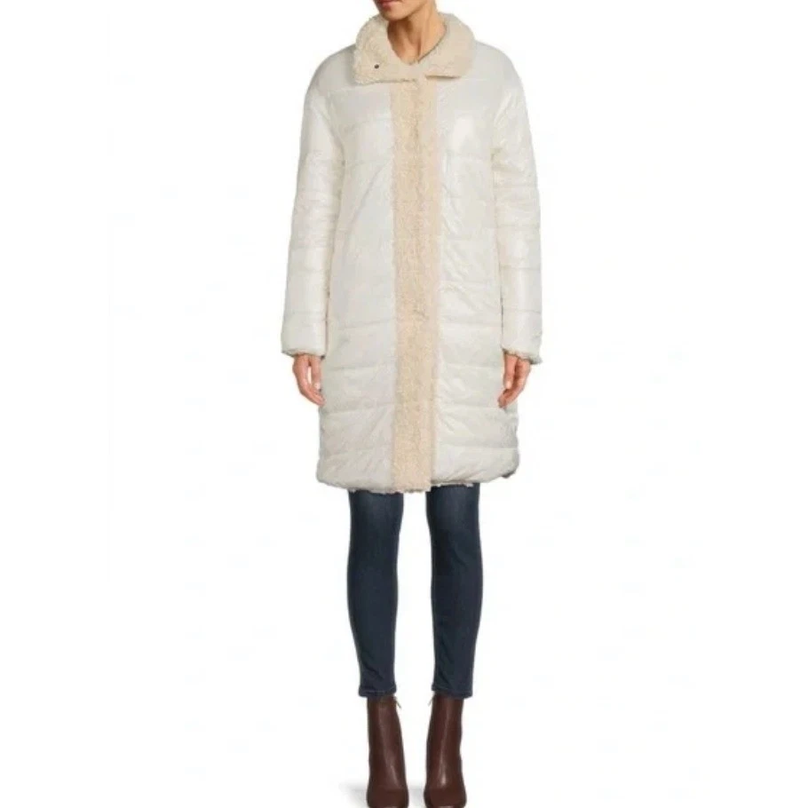 Abrigo acolchado polar Sherpa de peluche crema Donna Karan New York XS Foto 2 de 4