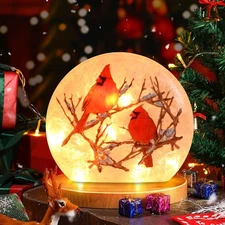 Christmas Lighted Cardinal Indoor Decorations, Crackle Glass LED Light up Vas...