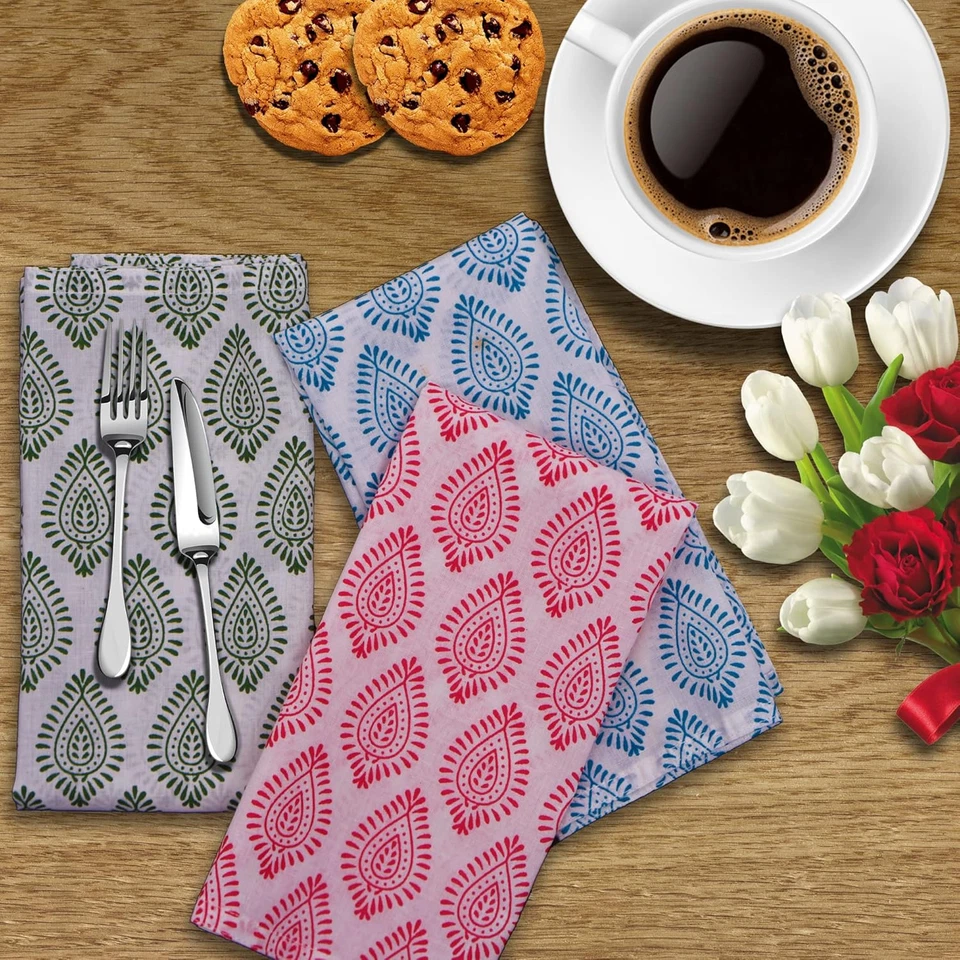 Servilletas de tela de algodón 10 piezas impresión de bloques a mano 16X16 decoración ecológica de cena Foto 2 de 4