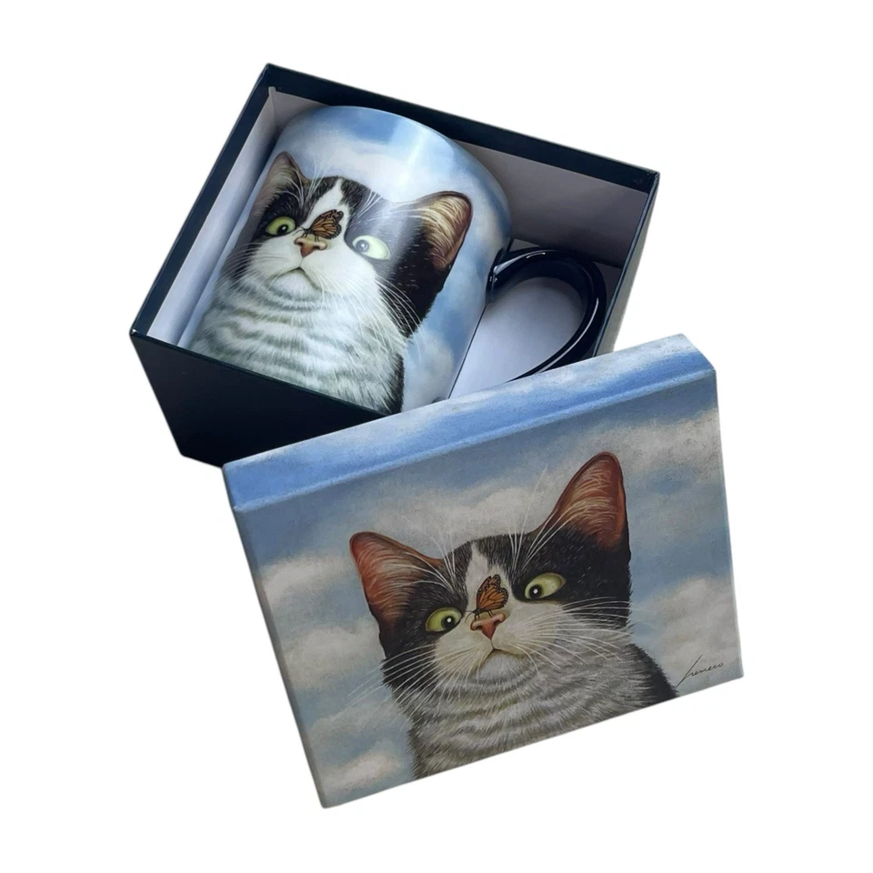 Hugo Hege 14oz Ceramic Mug Box Lowell Herrero Cross Eyed Cat Butterfly Lang 2012 - Image 2 of 4