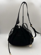 Halston Heritage Black Suede Leather Bucket Drawstring Crossbody Bag Purse EUC
