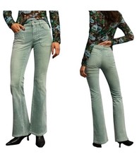 Anthropologie Pilcro 30 The Icon Mid-Rise Corduroy Chop Pocket Flare Jeans Green