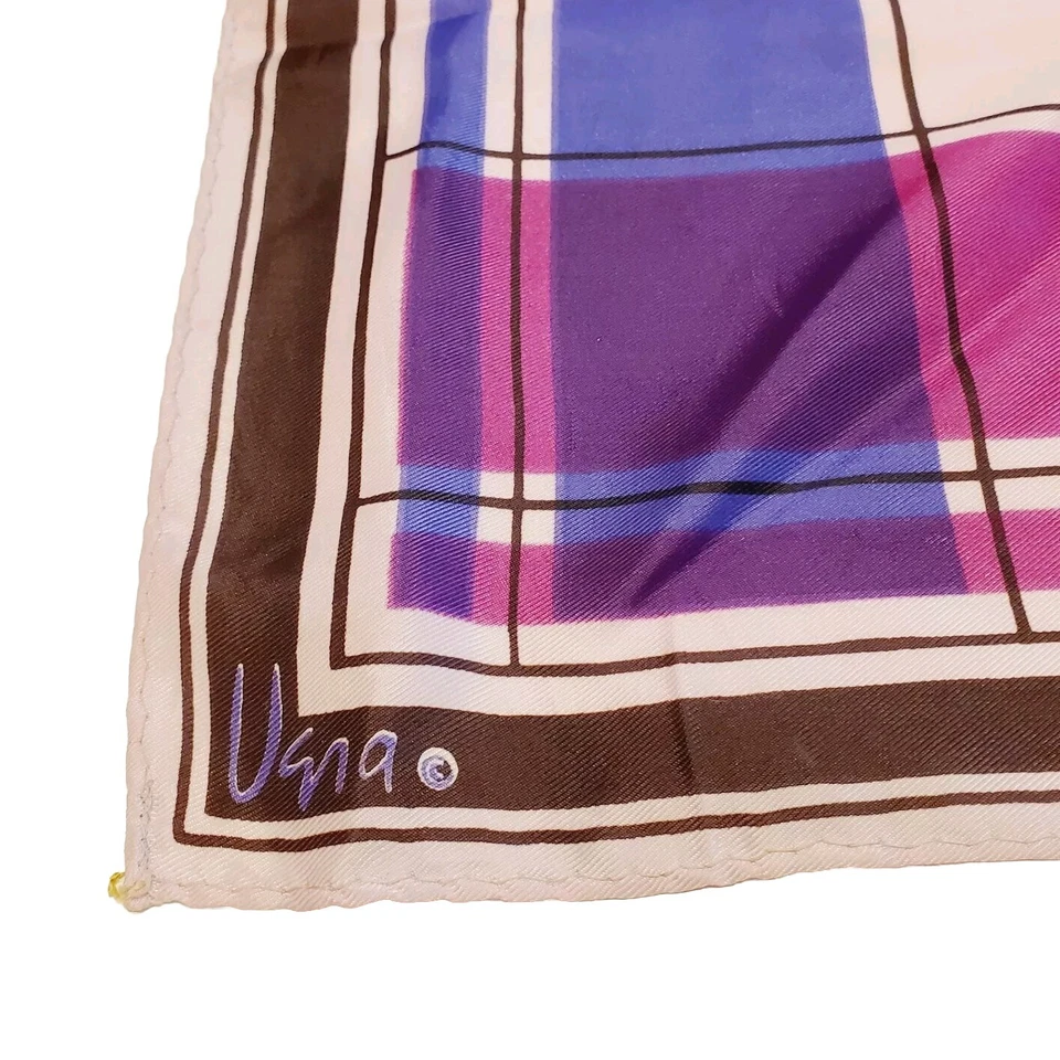 Vera Neumann Ladies Scarf Purple & Blue Plaid Pattern 26x26" Hand Rolled Edges - Image 2 of 3