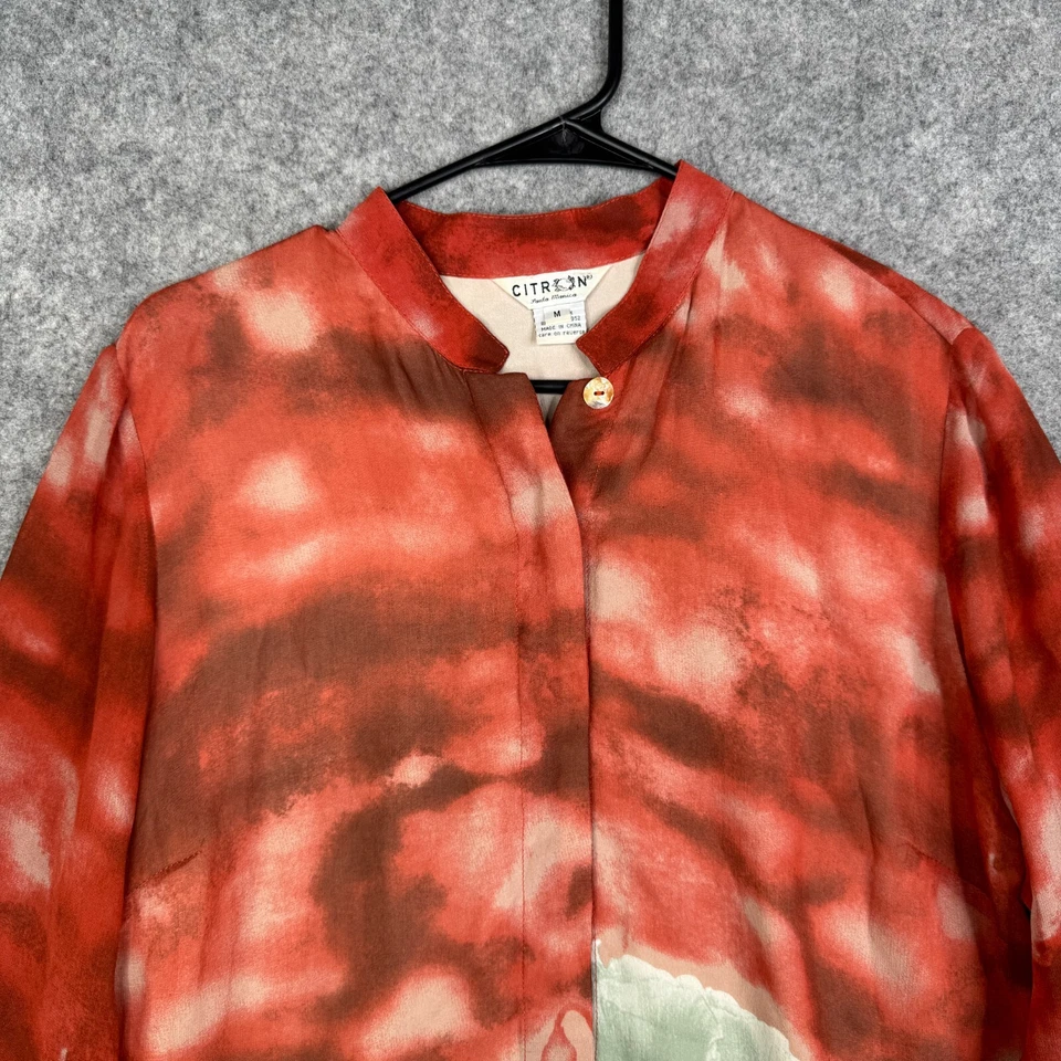 Citron Santa Monica Tunic Top Kimono Shirt Button Up Floral Silk Womens M - Image 2 of 4