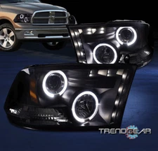 FOR 2009-2017 RAM 1500 2500 3500 DRL LED HALO PROJECTOR HEADLIGHTS BLACK/SMOKE