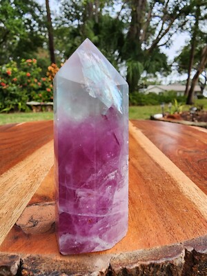 90 grams  Watermelon Fluorite Purple & Green Tower Crystal Wand Point 2-3/4'' tal