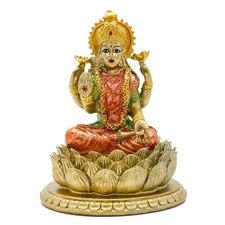 Lakshmi On Lotus 6.5" H lndian God Laxmi Statue Hindu Murti Item Home Temple ...