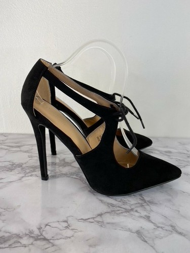 Faux Suede Black Pointy Heels Sz 9 