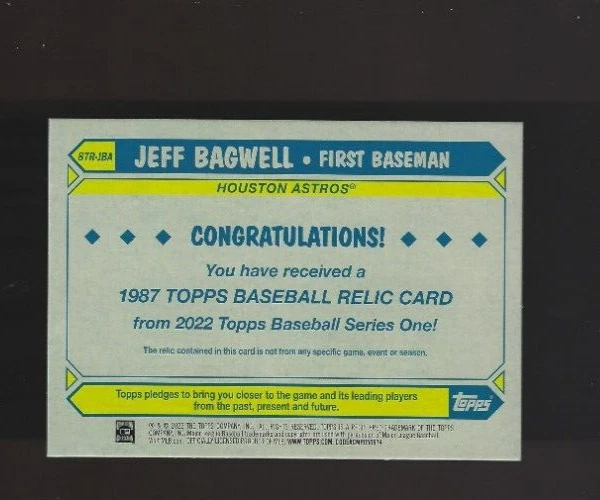2022 Jeff Bagwell Topps 87 Bat Relic #87R-JBA HOF Astros - Image 2 of 2