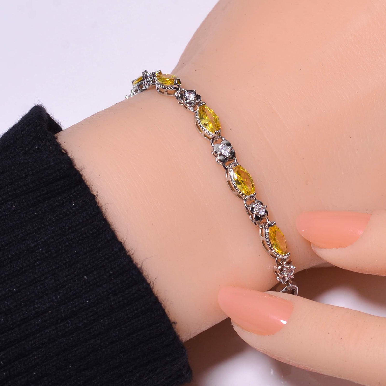 Yellow Sapphire & CZ Simulated 925 Sterling Silver Tennis Bracelet 7.99