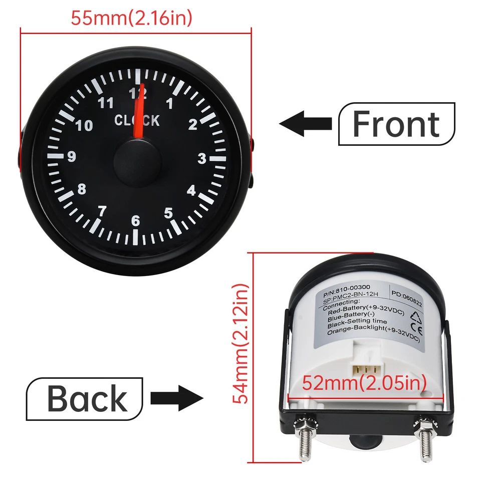 52mm Waterproof Clock Gauge With Red LED Backlight for Marine Boat Car Truck - Image 4 of 4