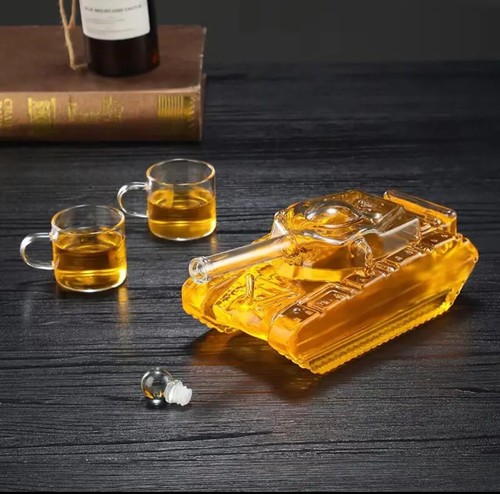 Panzer Karaffe Dekanter 1 Liter Dekantier Whisky Wein Glas + 3 Shotgläser - Bild 5 von 7