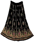 Plus Size XL To 2X Indian Ethnic Floral Sequin Maxi Skirt For Women Boho Hippie