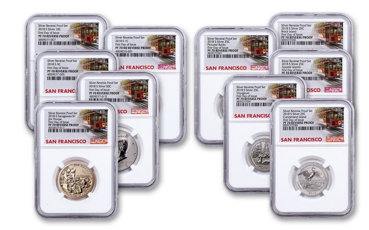 2018-S U.S. Silver Reverse Proof Set 10pc NGC PF70 First Day Issue