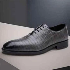 Handmade Crocodile Leather Gray Business Shoe, Dress Lace Up Shoe, Office Shoes