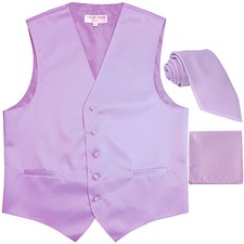 New Men's lavender formal vest Tuxedo Waistcoat necktie hankie set prom