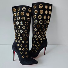 Christian Louboutin Apollo 100 Pointed Toe Black Suede Boots 38 So Kate Pigalle