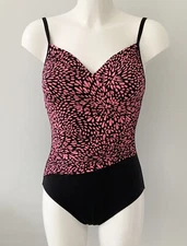F&F Black Pink Print Wrap Across Style Swimsuit UK 14