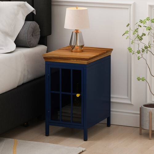 Nightstand with Storage Cabinet & Solid Wood Tabletop, Bedside Table