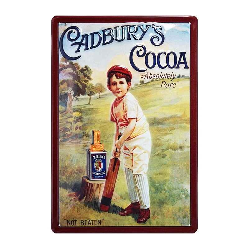 Plaque métal publicitaire vintage Cadbury's Cocoa relief décoration murale 20x30