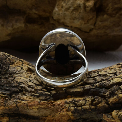 Anello Onice Nera Argento 925 Fatto A Mano – Gemma Naturale Misura 8 - Foto 2