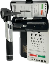 Premium  Fiber Optic ophthalmoscope,Otoscope ENT Diagnostic Set.LED+2 Bulb-BLACK