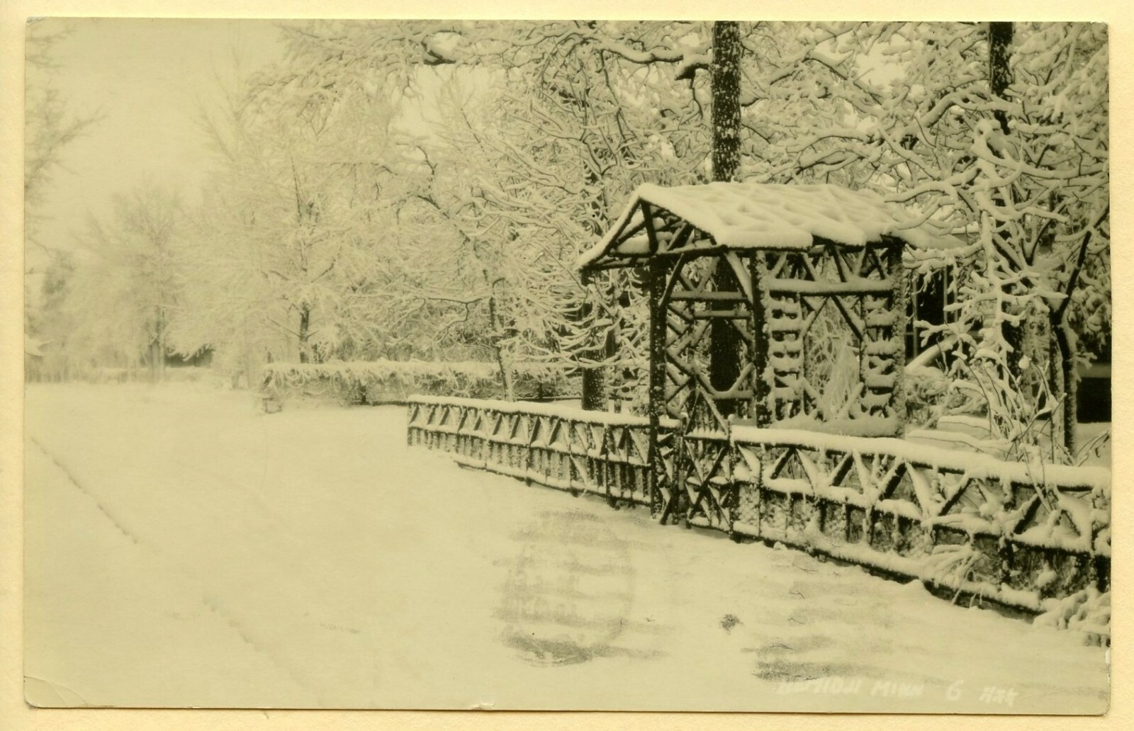 RPPC Winter Street Scene, BEMIDJI MINNESOTA, Fence, Gate, 1922 REAL