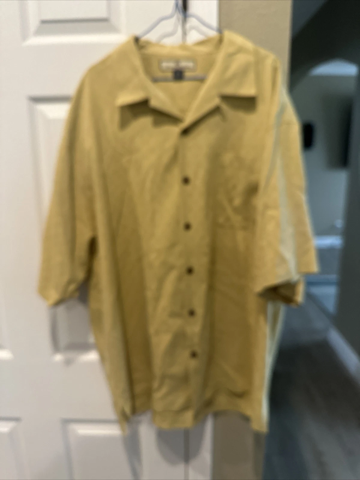 Tommy Bahama 100% Silk Shirt Adult Extra Large XL Yellow Mustard Hawaiian Mens