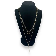 STYLE & CO Disco Chain Lariat Layered Gold Tone Statement Necklace EUC
