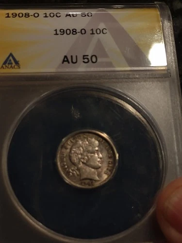 1908 O Barber Dime Anacs Au 50