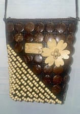 St. Lucia Coconut Shell Beaded Handmade Crossbody Purse Boho