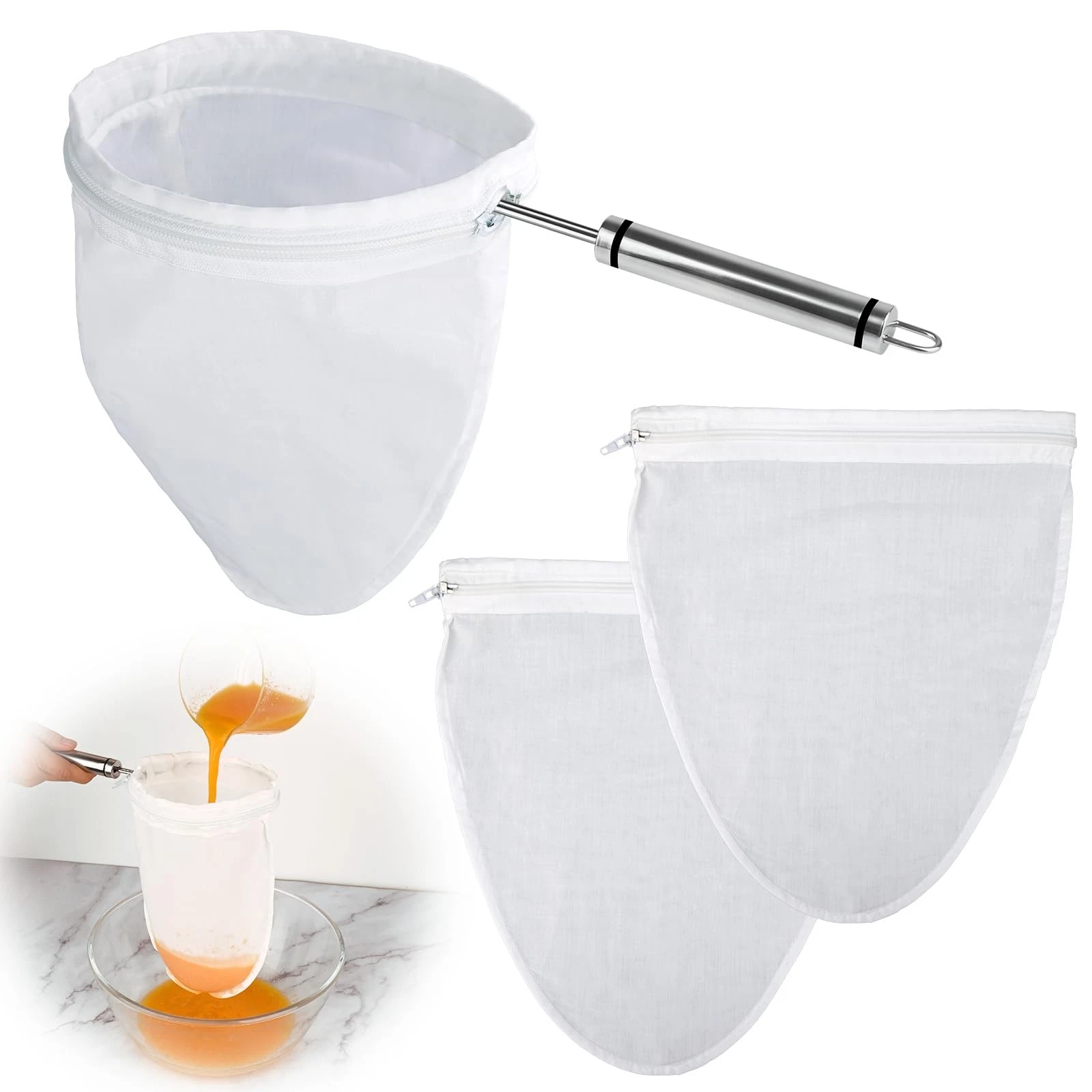 Ultra Fine Mesh Strainer Bags 9.15"Wx13.6"D - Set of 3 for Juices, Nut Milk