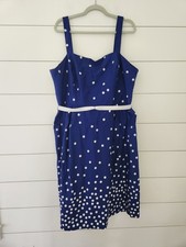 Madison Leigh Womans Size 20 Dress Navy Blue Polka Dot Midi Length