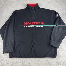 Nautica Competition Fleece 1/4 Zip Black Spellout Men  s Size Large Y2k USA 90s