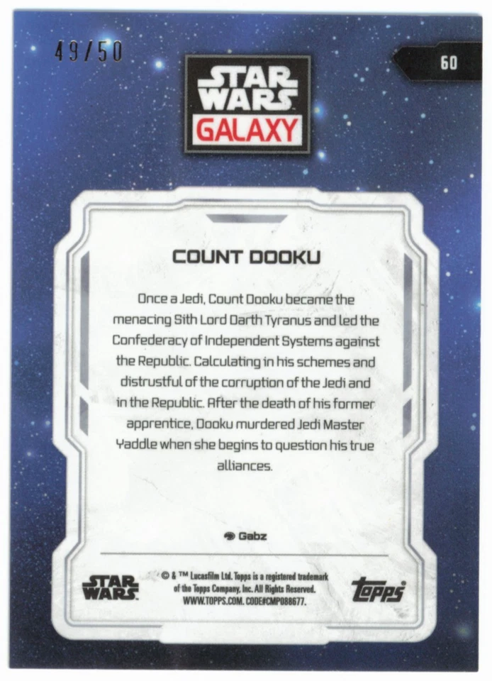 2024 Topps Chrome Star Wars Galaxy Count Dooku #60 Mojo Refractor /50 Fresh Pull - Image 2 of 3