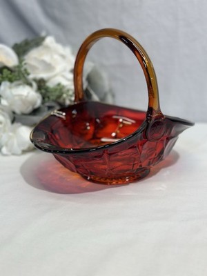 Vintage Tiara Glass Sunset Amberina Constellation Basket Indiana Cadium Glow 7 