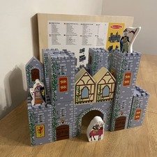 Rare Vintage Melissa And Doug Wooden Castle Block Playset Complete With Tray