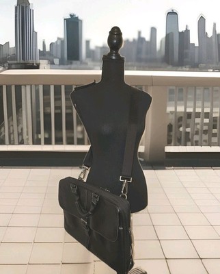 Boconi Black Tumbled Leather Messenger Laptop Bag 16x11x3.5