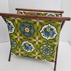 Vintage Foldable Sewing Yarn Knit Crochet Basket Caddy Tote Bag Wood Frame Nice