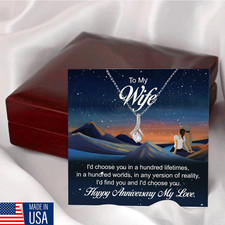 To My Wife Necklace With Message Card, Anniversary Necklace Gift For Wife