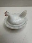 Vintage Westmoreland Mini ￼Opalescent Milk, Glass, Chick Hen On Nest Salt, Dip