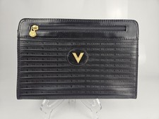 Valentino by Mario Valentino V Logo Signature Black Leather Clutch Bag