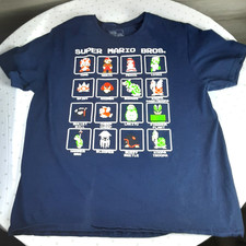 SUPER MARIO BROS Characters NES 1985 Blue T-shirt Sz XL Vintage