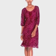 Garnet Hill Boheme Lace Boho 3/4 Sleeve Shift Party Dress Tie Burgundy Sz 2 NWT
