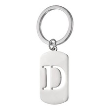 Initial Letter Key Chain, A-Z KeyChain Pendant Key Ring, Silver Letter D