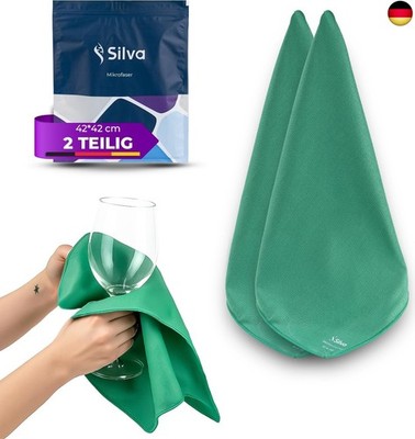 Silva Microfibre Cloths 42 x 42 cm Extra Large Set of 2 Green Microfibre Towel